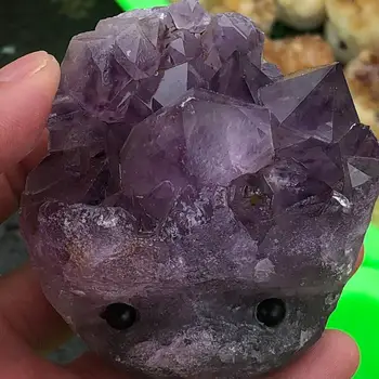 

Natural amethyst cluster stone carving, hedgehog and Reiki statues are crystalline healing energies