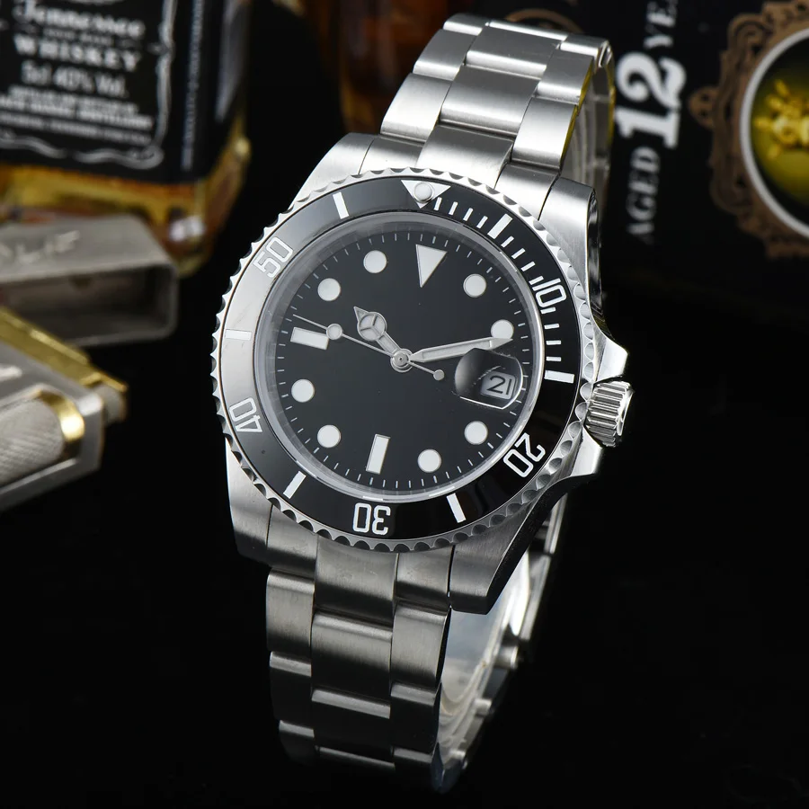

watch men automatic mechanical watch Luminous waterproof date 316L Solid stainless steel 40MM LLS1