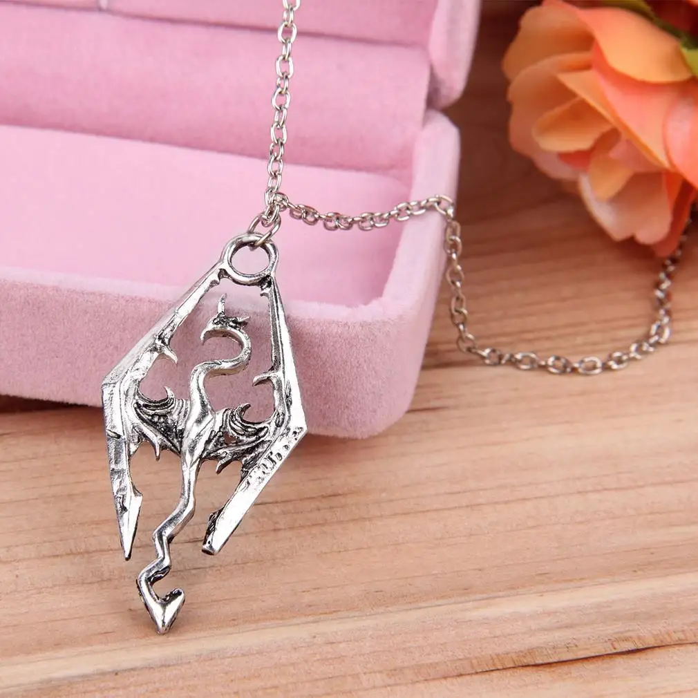 

Dinosaur Pendant Necklace Skyrim Elder Scrolls Dragon Pendants Vintage Necklace for Men/Women Jewelry