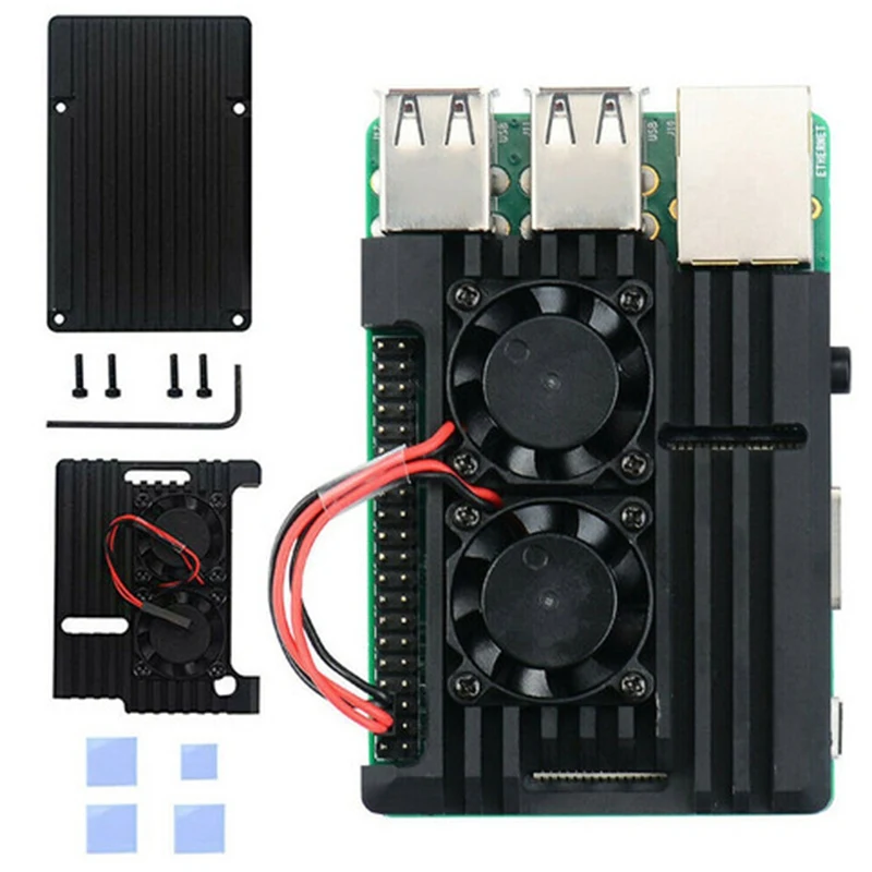 For Raspberry Pi 4B Protect Box CNC Aluminum Alloy Case Enclosure w/ Cooling Fan | Электронные компоненты и