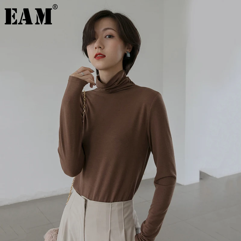 

[EAM] Women Brief Multicolor Temperament Thin T-shirt New High Collar Long Sleeve Fashion Tide Spring Autumn 2019 1D583