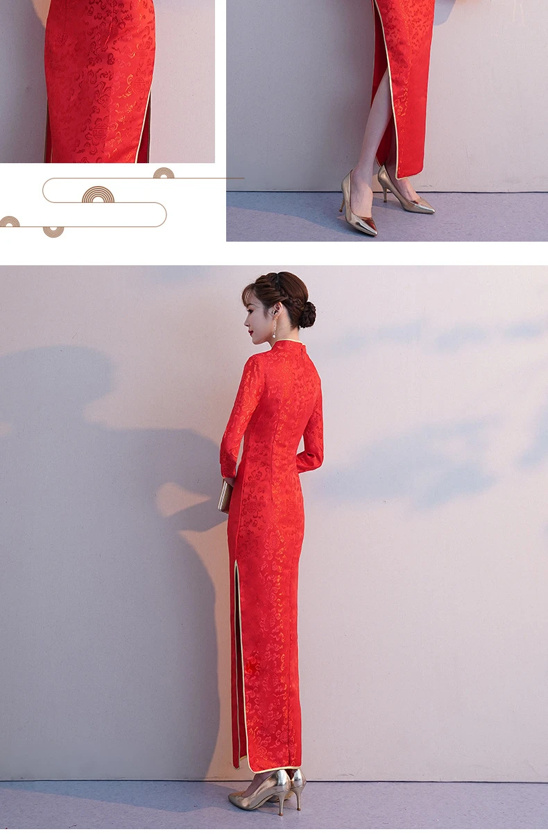 Сексуальное китайское платье Ципао женское длинное свадебное красное Cheongsam кружевное платье Восточный стиль платья традиционное вечернее платье