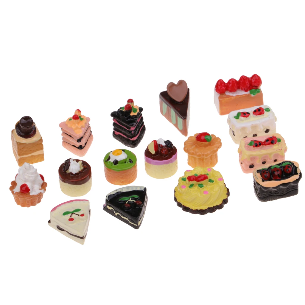 16pcs Miniature Kitchen Food Resin Cream Cake Model For 1/12 Scale Dolls House