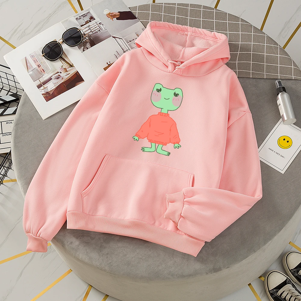 

Cute Frog Print Hoodies Women Hooded Sweatshirts Harajuku Hip Hop Hoodie Sweatshirt Womens Korean Streetwear Sudadera Mujer