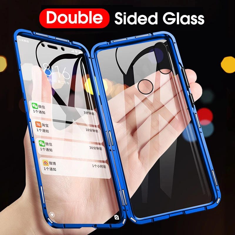 

Double Sided Tempered Glass For Redmi Note 8 7 Pro K20 Mi 8 9 SE 9T Pro Metal Magnetic Adsorption 360 Full Protection Flip Cover