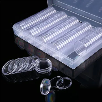 

100Pcs 30mm Clear Round Coin Cases Capsules Container Holder Storage Box Plastic Storage Box Clear Commemorative Coin Organizer