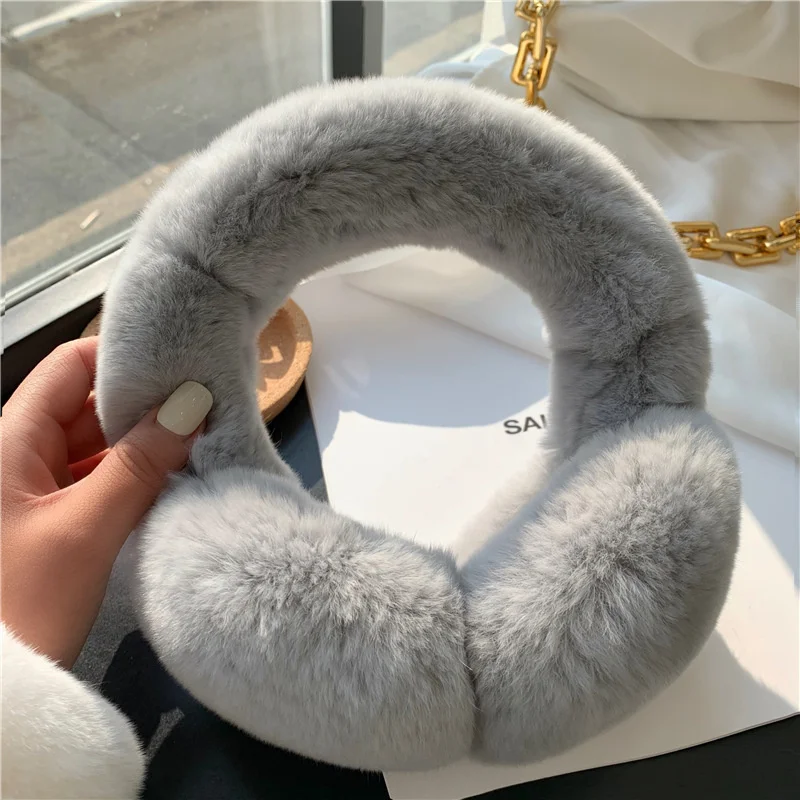 Ear Muffs Winter Fur Rabbit Cute Headphones Women Genuine Real Rabbit Fur Warm Ear Warmer Headbands Bandage Female