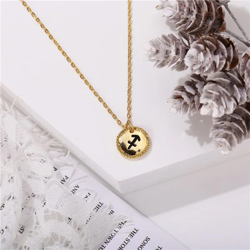 17KM 12 Constellation Star Zodiac Necklace For Women Elegant Coin Pendants Necklaces Gold Metal Choker Fashion Jewelry Gifts