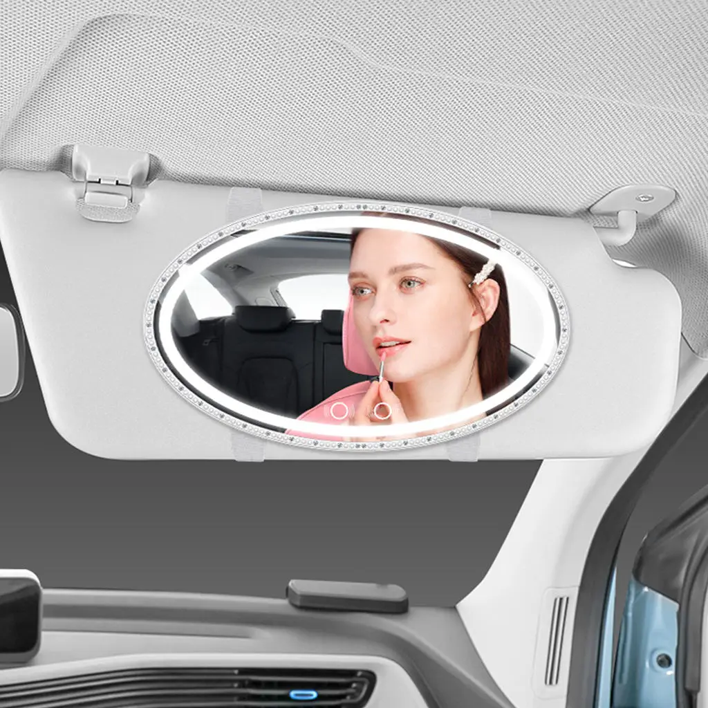 LED Car Visor Makeup Mirror Gift Women Rechargeable Adjustable Vanity