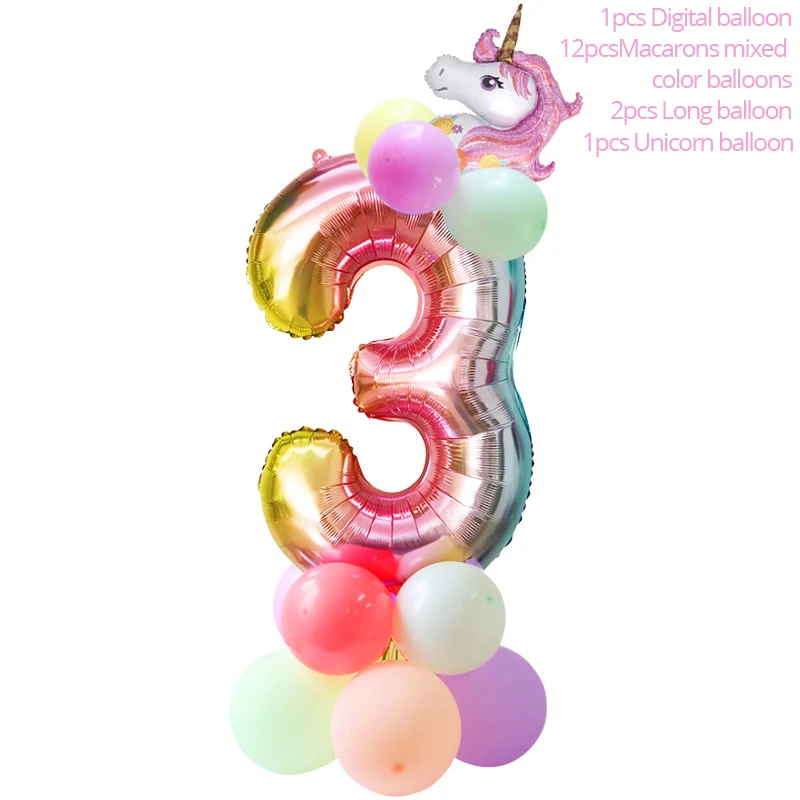 Единорог вечерние украшения принадлежности для рождения детей милые бумажные тарелки чашки надувные единорог воздушный шар реквизит для свадебных фотографий - Цвет: set balloon 3