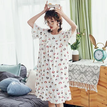 

2020 Female Summer Cotton Short-sleeved Korean Version of The Fresh Student Nightdress Female Sweet and Cute Wear Home Clothes