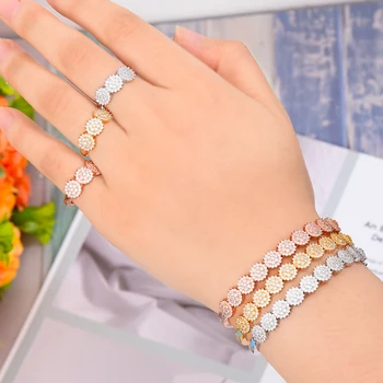 

SISCATHY Trendy Gold Rosegold Open Bracelet and Rings Women Dubai Jewelry Sets Cubic Zirconia Gift for Wife Girlfriend