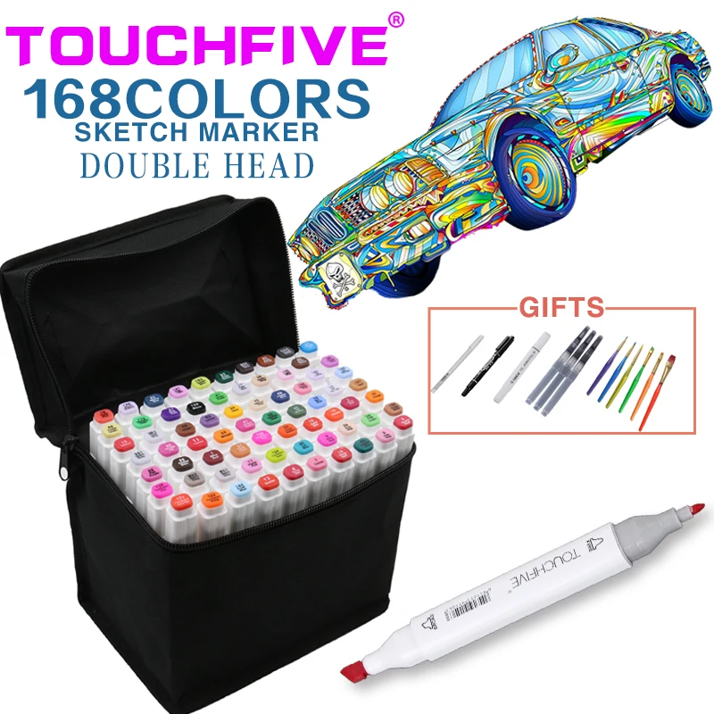 TouchFIVE 30/40/60/80/168 Цвет маркер для рисования набор двуглавый художественный эскиз жирной на спиртовой основе маркеры для анимации кисть Манга