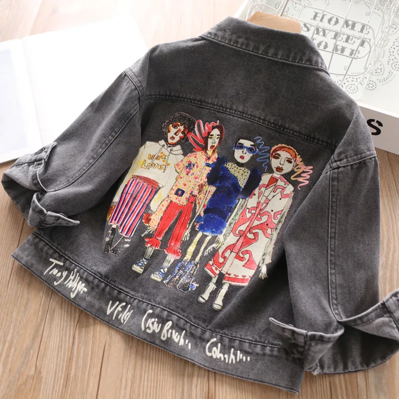 

328685 New Style Special Offer 2-Color Girls Back Printed Lettered Car Figure Jacket Cowboy CHILDREN'S Jacket