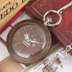 Простой дизайн деревянные часы Ретро Черное дерево кварцевые карманные часы цепь полый механизм светящиеся иглы часы мужские Деревянные