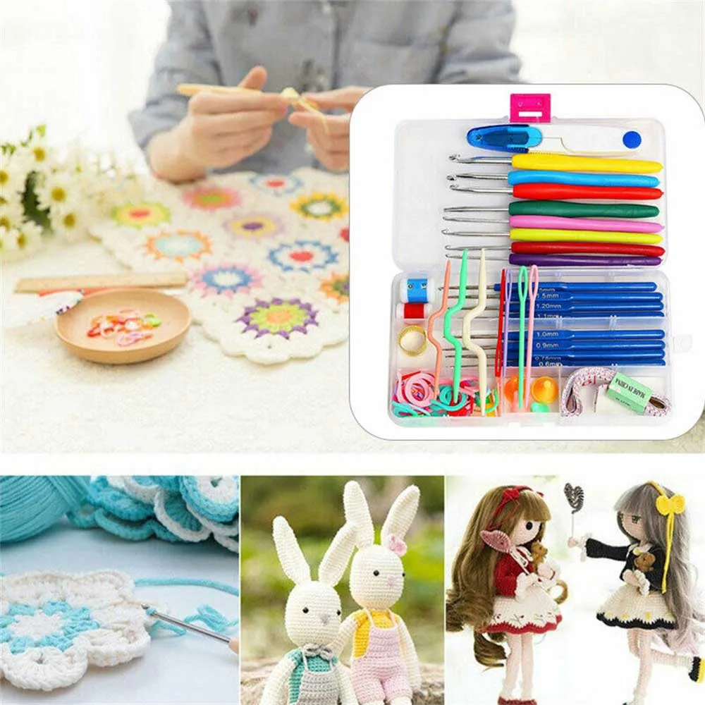 

57Pcs Crochet Hook Yarn Knitting Needle Sewing Tool Ergonomic Grip Set Knitting Tools Kit Crochet Needle Hook with Box