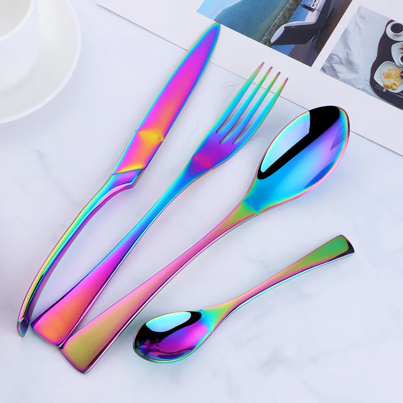 Personalized Stainless Steel Steak Nordic Cutlery Fork Knife Rainbow Kitchen Knives Set Portable Silverware II50DCSTZ | Дом и сад