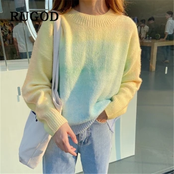 

RUGOD Elegant Colorful sweater women 2019 Fashion new round neck long sleeve knitted pullovers Winter warm Rendering sweaters