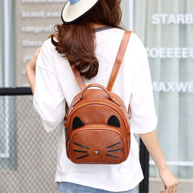 

Casual Girls' Mini Backpack Cute Cartoon Cat Printing Backpack PU Leather School Backpack Travel Backpack For Zaino Donna
