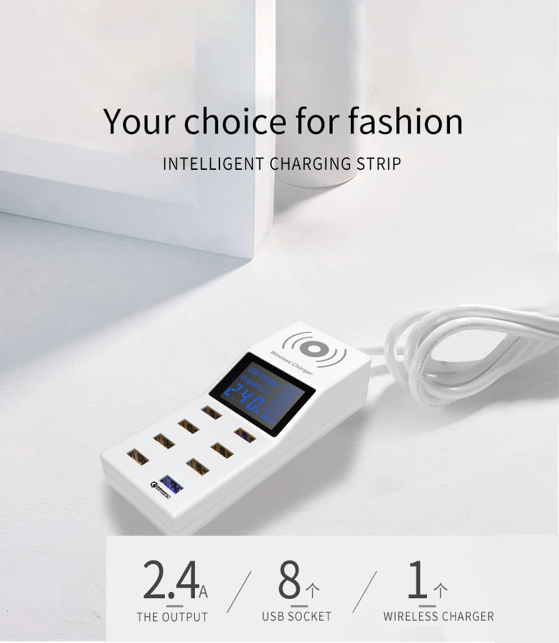 Qi Беспроводное зарядное устройство Quick Charge 3,0 Smart USB зарядное устройство светодиодный дисплей зарядная панель разъём адаптера питания полоса ЕС США Великобритания вилка