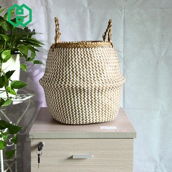 

WHISM Elegant Sea Grass Storage Basket Flower Pot Stylish Wicker Basket Plant pot Toys Laundry Basket Container Home Decoration