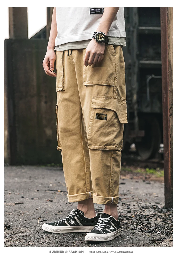 Мужские комбинезоны 2019 новые корейские Модные Карманы Дикие повседневные брюки большого размера сплошной цвет тренд дикие брюки Харадзюку