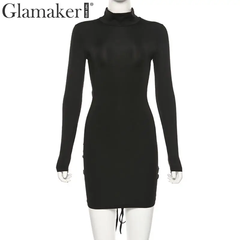 Glamaker, сексуальное облегающее платье на завязках, женское Плиссированное рождественское платье с длинным рукавом, элегантные вечерние платья, модное Клубное платье
