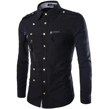

Mulit Buttons Mens Designer Shirts Fashion Slim Zipper Panelled Mens Lapel Neck Mens Shirts Casual Males Clothing