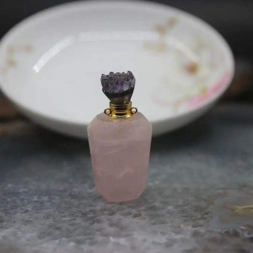 Amethyst Caps Новинка! Geode Druzy шапки розовый кварц Подвески флаконы духов, розовые стразы камень эфирное масло колье аромараспылитель подвески ювелирные изделия - Окраска металла: Amethyst Caps