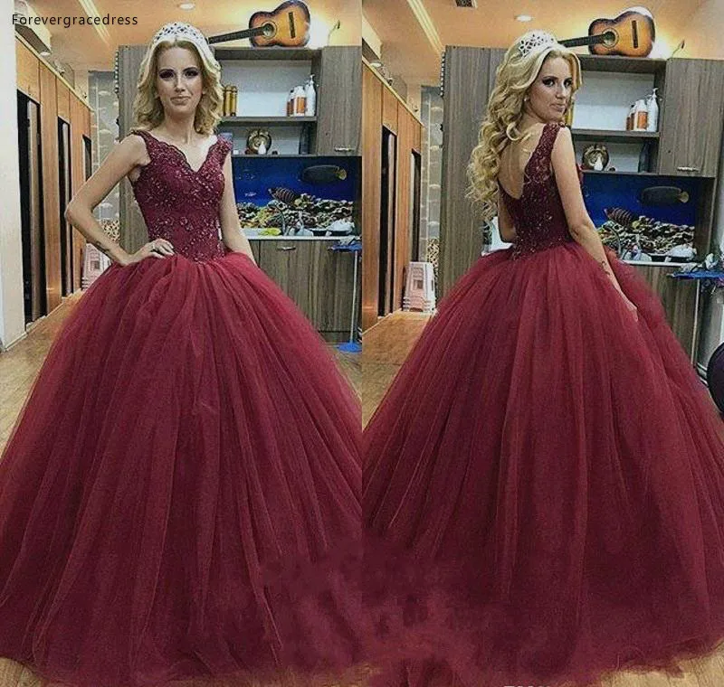 

2019 Burgundy Quinceanera Dress Princess Puffy Arabic Dubai Styles Sweet 16 Ages Long Girls Prom Party Pageant Gown Plus Size