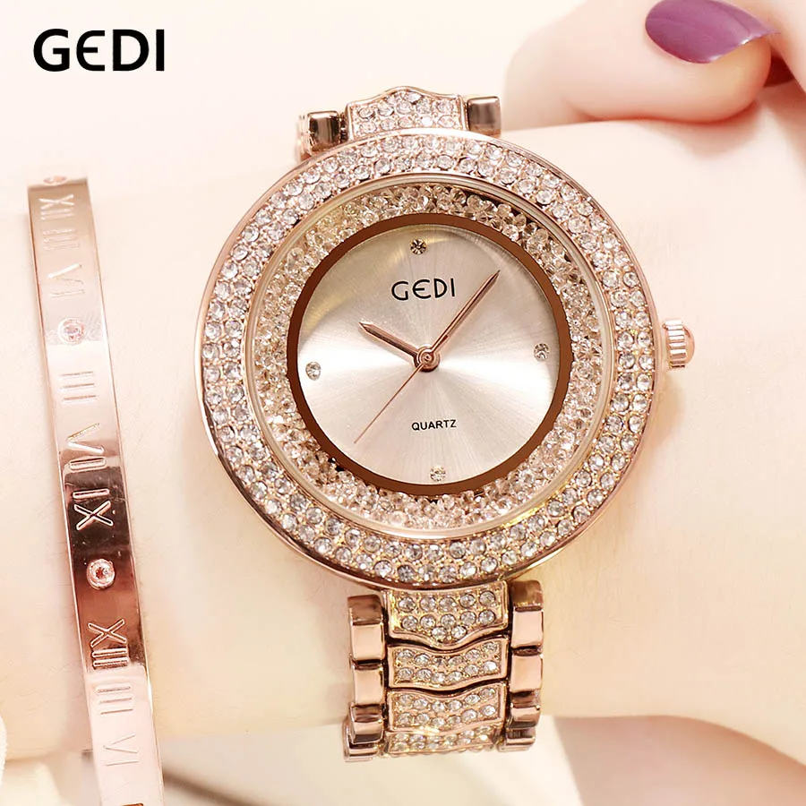 Reloj femininos GEDI часы женские Топ люксовый Бренд стразы женские часы модные женские часы браслет женские наручные часы - Цвет: White women watch