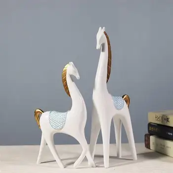 

1 Pair of Couples Horse Model Resin Crafts Animal Figurines Porch TV Cabinet Home Decor (White)