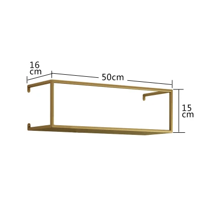Настенная полка из кованого железа, домашняя стойка для хранения, полка для гостиной, фоновая настенная декоративная перегородка в горшках, рама для книг - Цвет: gold  50x16x15cm