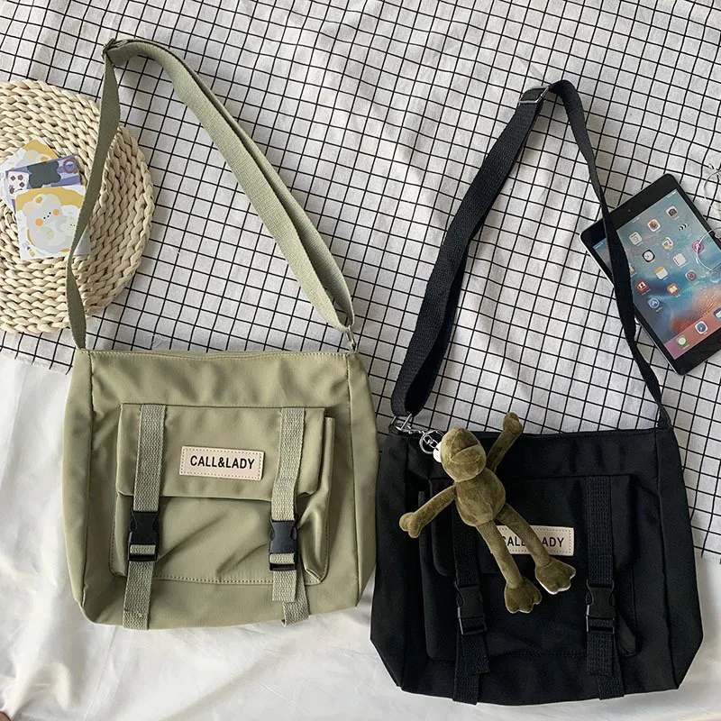 Japanese Simple Messenger Bag Korean Bag Student Nylon Waterproof Canvas Bag Crossbody Bags for Women Satchels