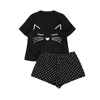 

Nightwear 2020 Womens Pajamas Set Casual Shorts Short Sleeve Print Cotton T-Shirt Sleepwear Set pyjama femme pijama mujer