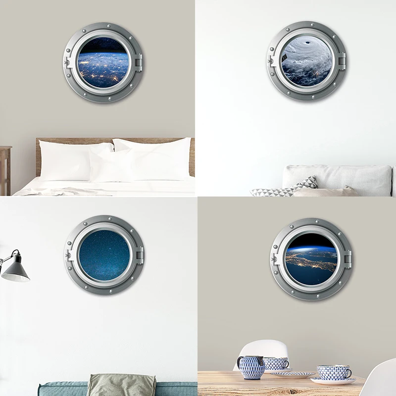 Universe Outer Space Stickers Home Decor Decals 3D PVC Solar System Earth Mars Planet Wall Stickers for Kids Rooms Bathroom