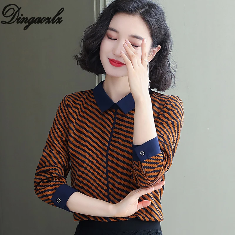 

Dingaozlz blusas mujer 2019 Long sleeve Women shirt Autumn New Chiffon Blouse New fashion Printed shirt OL Tops