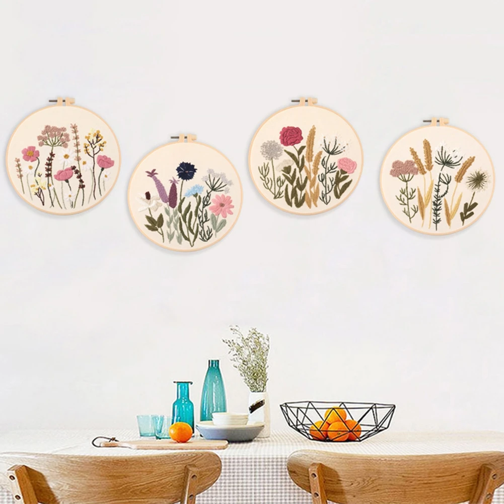 DIY Cross Stitch Needlework Tools For Beginners Home Sewing HandCrafts Kit Embroidery Set Flowers Plants Cat Pattern Handmade