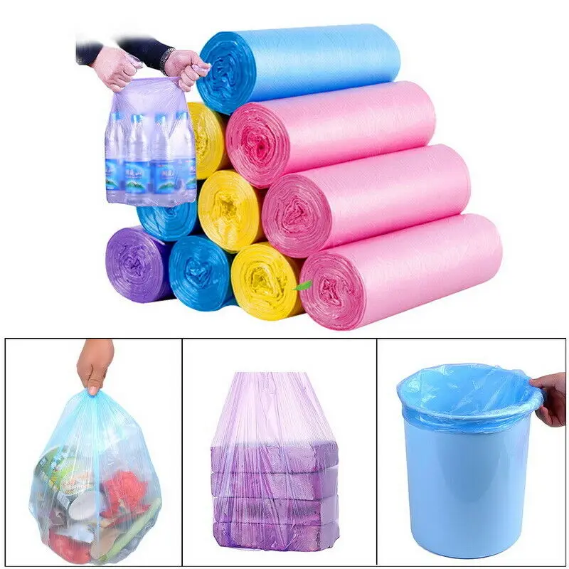 5 Roll Small Garbage Bag Trash Bags Durable Disposable Plastic Home Kitchen NEW