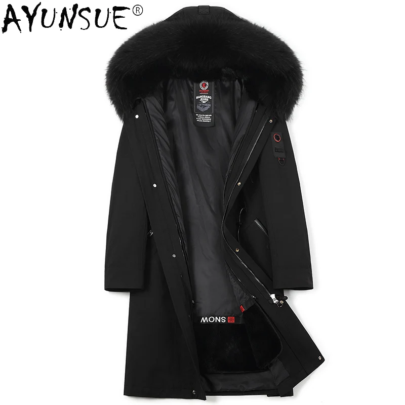

AYUNSUE теплая куртка с капюшоном с большим воротником из меха енота, Мужская Зимняя Повседневная парка 2021 с подкладкой из кроличьего меха, мужское меховое пальто Gmm377