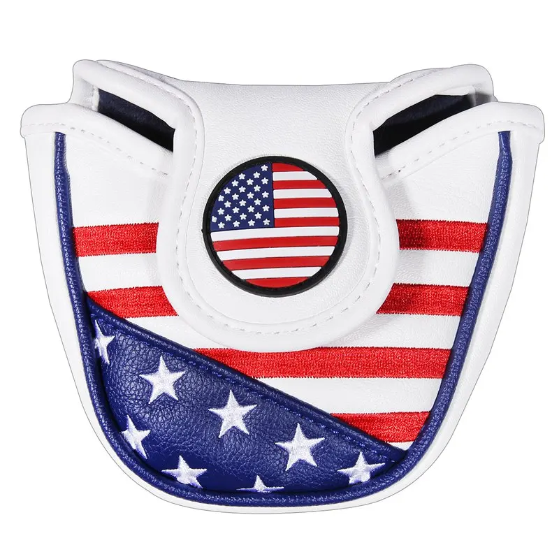 Golf Putter Headcover USA FLAG Mallet Headcovers Club Head Cover Embroidery PU Leather Magnetic Free Shipping | Спорт и развлечения
