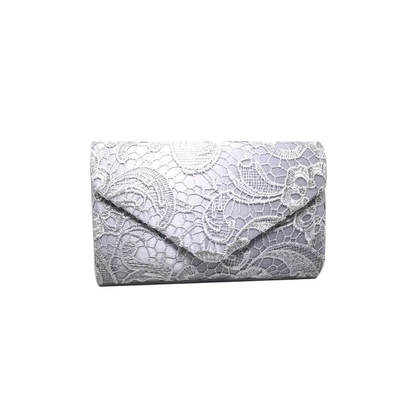 Женский кружевной Цветочный вечерний клатч конверт кошелек сумка на цепочке для свадебной вечеринки выпускного вечера A69C - Цвет: Серебристый