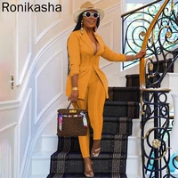 Ronikash Women Business Suit Casual Two Piece Set Corset Suit Coat Pencail Pants Business Office Outfits Matching Sets
