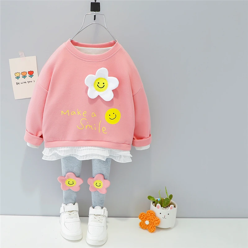 Girls Clothing Set Spring Autumn Baby Girls Lace Flower Princess T Shirt Pants for Vacation kids clothing set girls clothing set