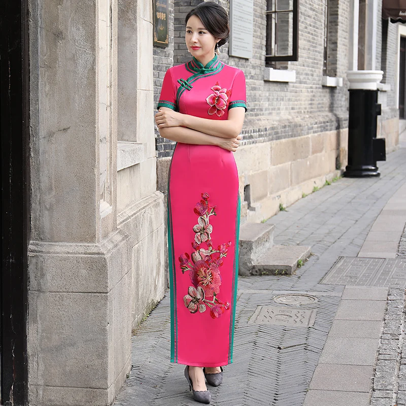 Восточное женское платье-Чонсам с коротким рукавом Qipao элегантный в китайском стиле Длинные вечерние платья роскошное облегающее платье Vestido s-xxxl