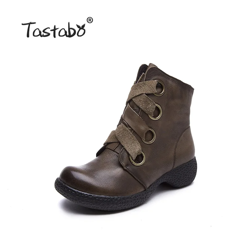 Tastabo женские ботильоны из натуральной кожи ботинки martin цвет коричневый, черный; S88901; обувь на низком каблуке повседневные женские ботинки в стиле ретро