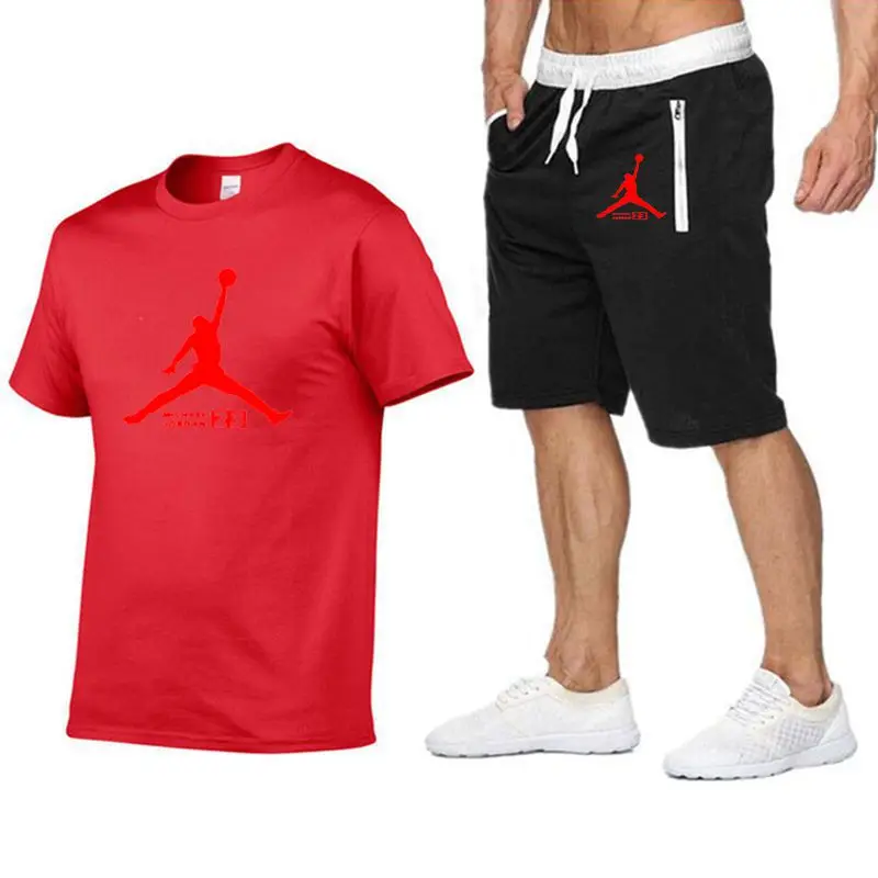 JORDAN 23 спортивный костюм с принтом футболка+ шорты модные тенденции в Фитнес хлопок брендовые футболки для мужчин бодибилдинг одежда M-XXL