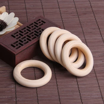 

New 5Pcs 55mm Baby Natural Teething Rings Wooden Necklace Bracelet DIY Crafts