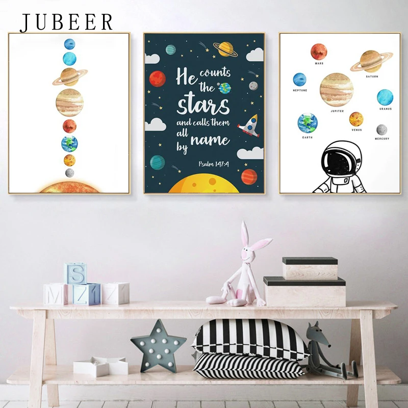 Solar System Canvas Painting  Earth Posters and Prints Spaceship Rocket Decoration Poster Space Picture for Bedroom Home Decor