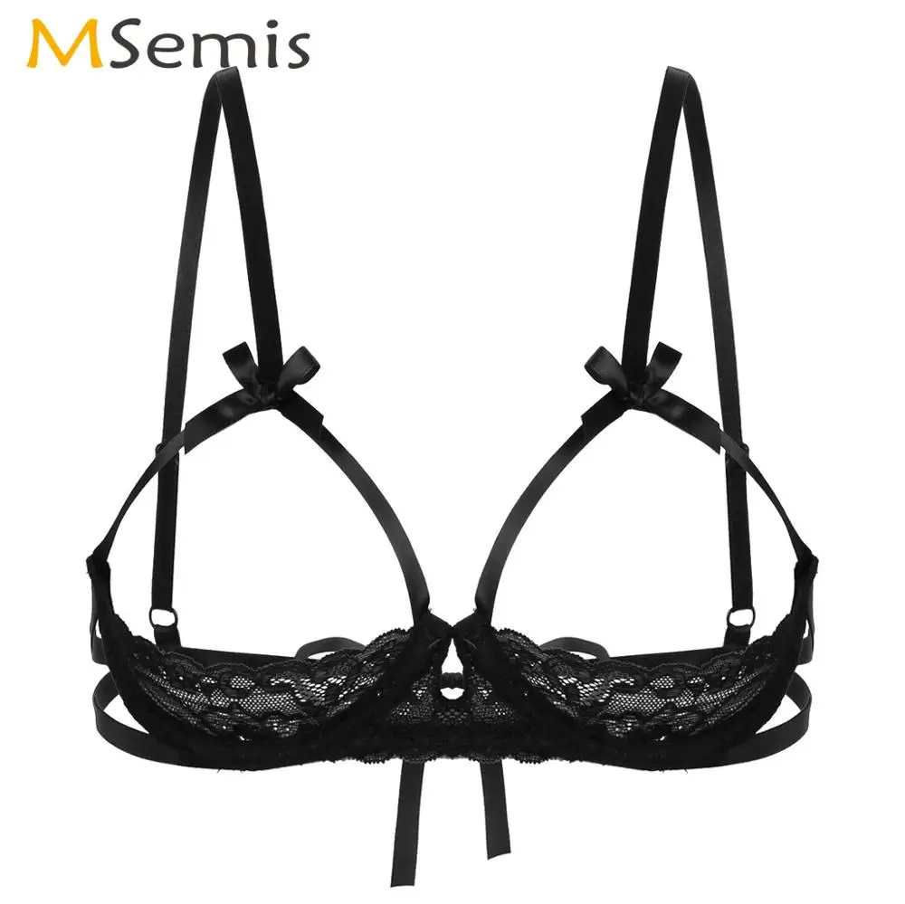 Womens Sheer Lace Bra Bralette Open Cups Underwear Bustier See